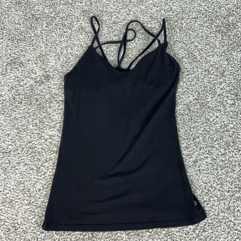 Lululemon Tank Top Women 6 Black Strappy Back Built In Bra Yoga Create Your Calm
